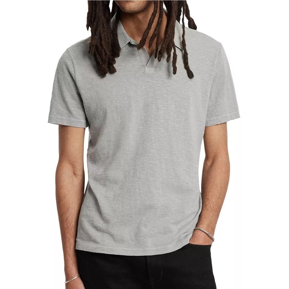John Varvatos Mens Size S Grey Sky Zion Cotton Open Collar Polo Shirt NWT 98